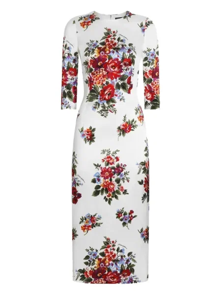 Rochie midi Dolce & Gabbana cu model floral cu imagine până la genunchi alb