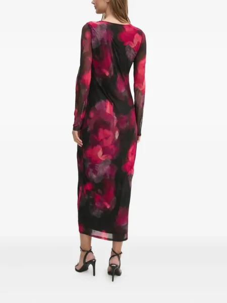 Rochie midi Dkny cu model floral cu imagine până la genunchi negru