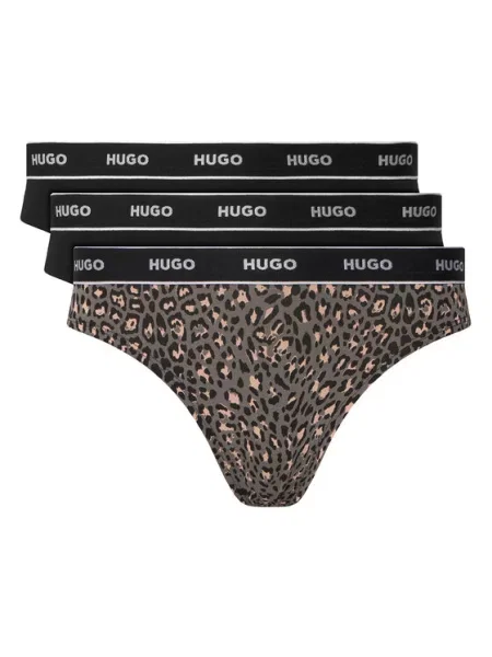 HUGO tangá dámske s elastanom TRIPLET THONG DESIGN béžová