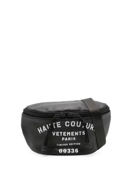 Pasek Vetements skórzany z nadrukiem czarny
