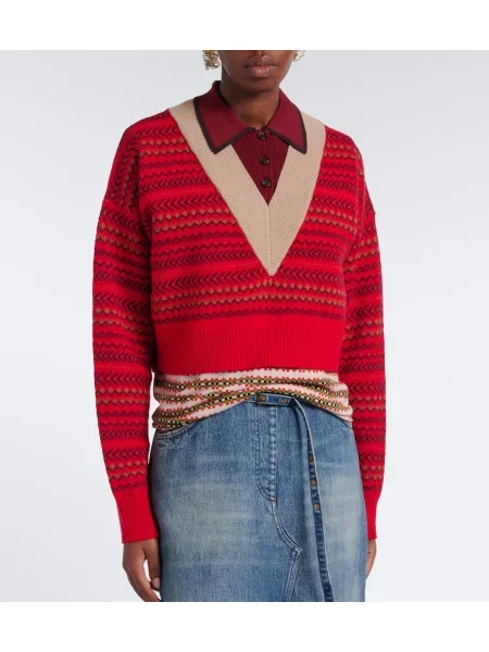 Tricou polo Dries Van Noten de lână roșu