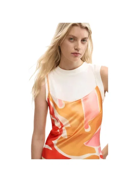 Rochie de satin Desigual din satin portocaliu