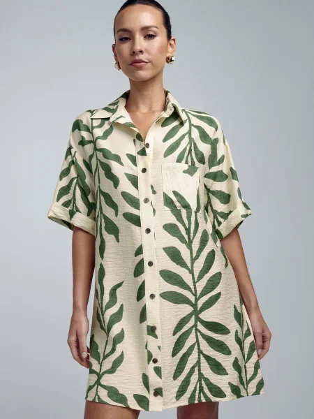 St MRLO Rochie tip bluză Nessa fildeş / închis verde