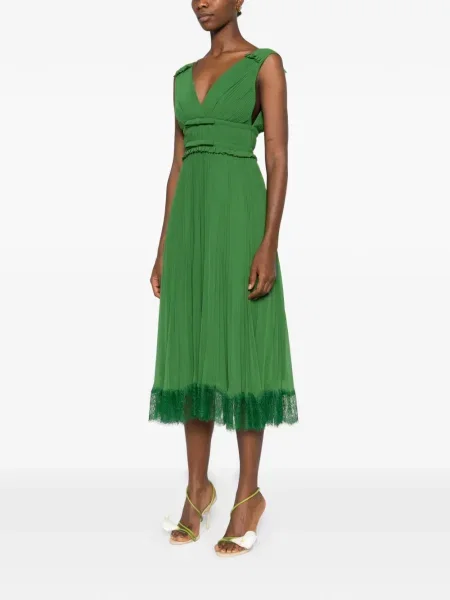 Rochie Self-portrait cu funde plisată de costum verde