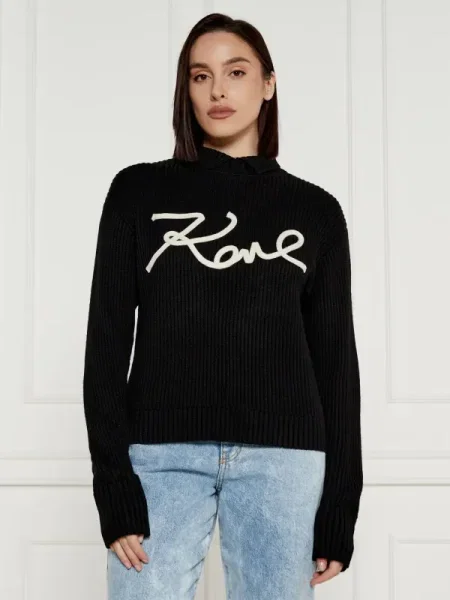 Pulover Karl Lagerfeld de lână cu guler înalt negru