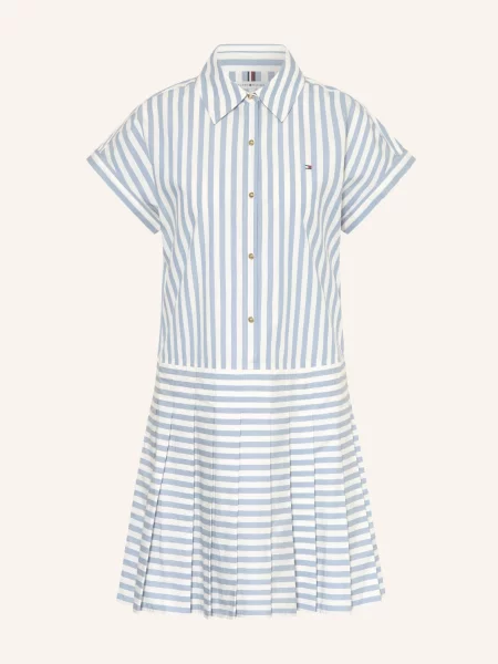 Sukienka Tommy Hilfiger Poplin Pleated Short Ss Dress White Banker Stp Ecru Brisk Blue L biała
