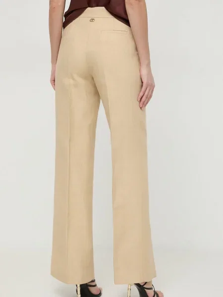 Kalhoty s příměsí lnu Twinset high waist béžová