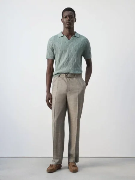Spodnie z mieszanki lnu relaxed fit norkowy Mężczyzna 40 MANGO MAN szary