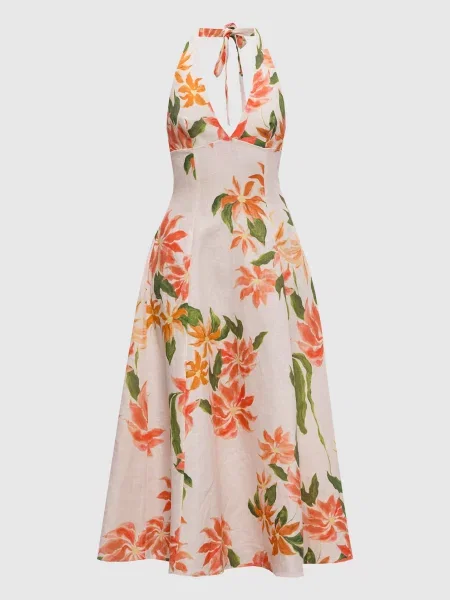 Сукня Marais з льону в квітковий принт Faithfull біла