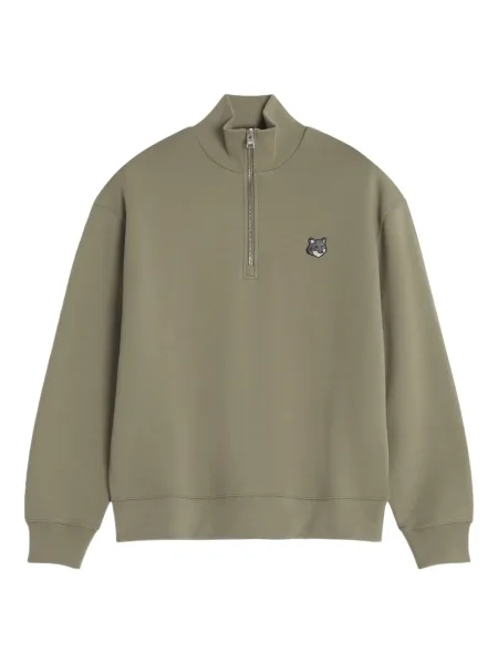 Mikina Maison Kitsuné s výšivkou s polovičními zipem zelená
