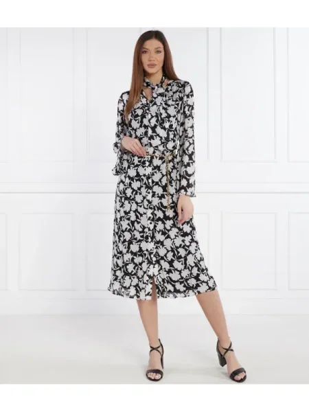 Michael Kors Rochie cu cordon cu adaos de mătase alb