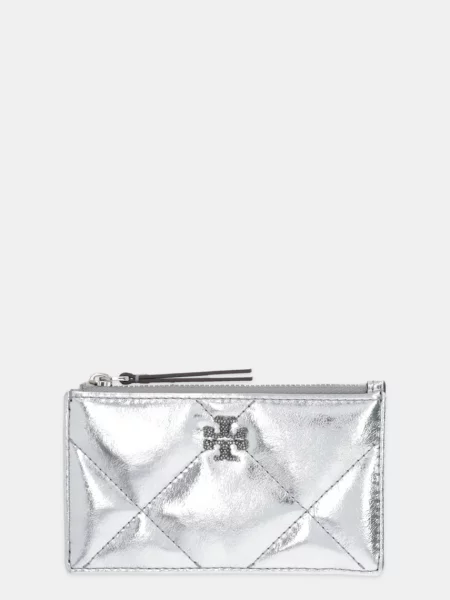 Tory Burch portofel de piele Kira Diamond argintiu