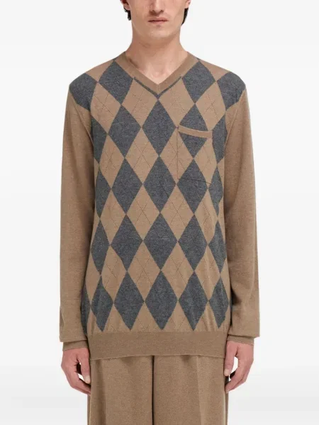 Pulover Ferragamo de lână cu decolteu în V cu model argyle