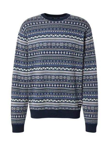 Iriedaily Pulover Mineo albastru / albastru marin / verde petrol alb