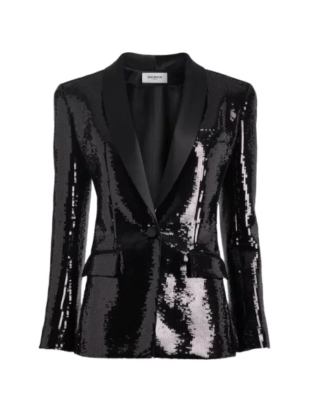 Geacă Balmain cu paiete din satin negru
