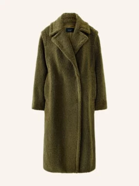 Oui Teddyfellový Kabát tmavě zelená
