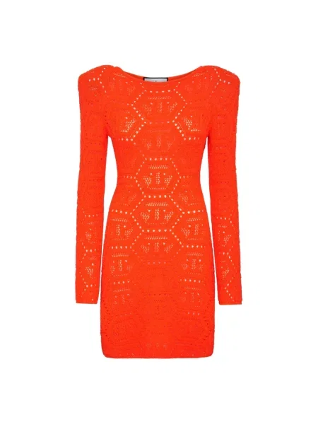 Sukienka Philipp Plein wełniana pomarańczowa