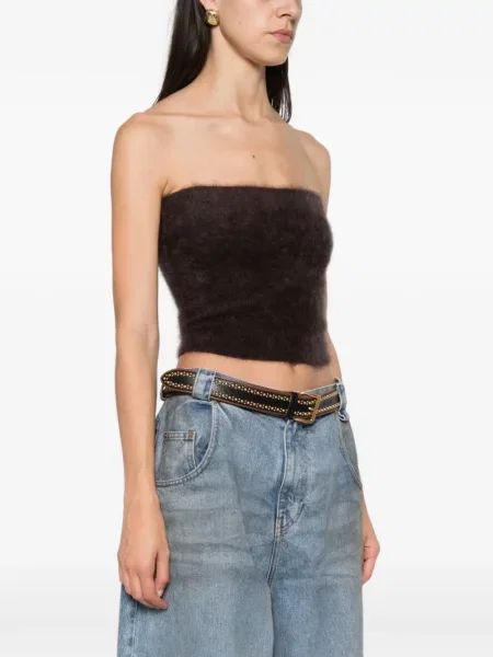 Τοπ Absolut Cashmere κασμίρ στράπλες καφέ