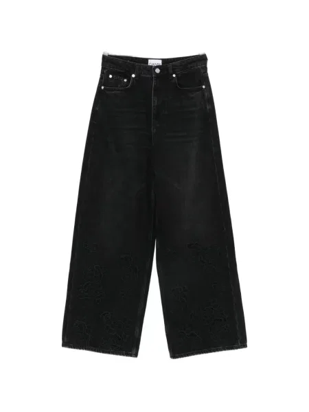 Blugi cu picior larg Ganni cu model floral negru