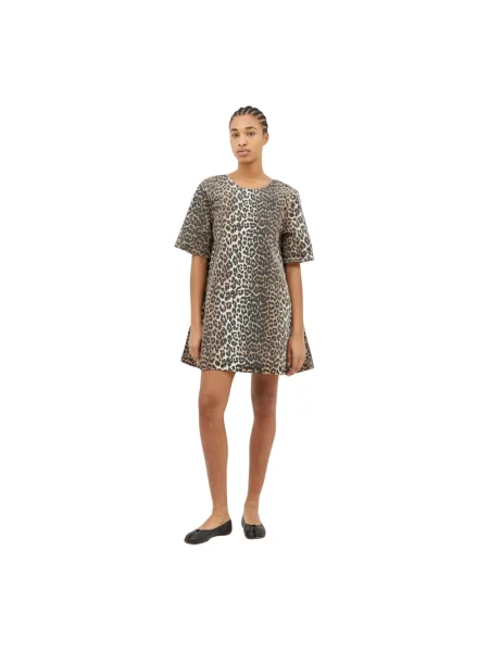 GANNI sukienka jeansowa Print Denim Open Back Mini mini rozkloszowana brązowy