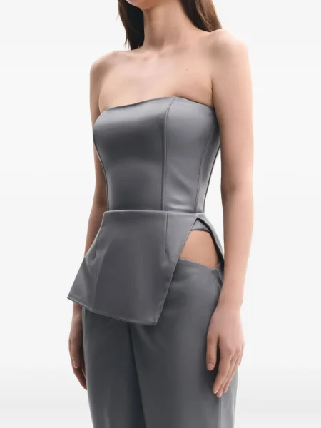 Top Lika sznurowany asymetryczny koronkowy szary