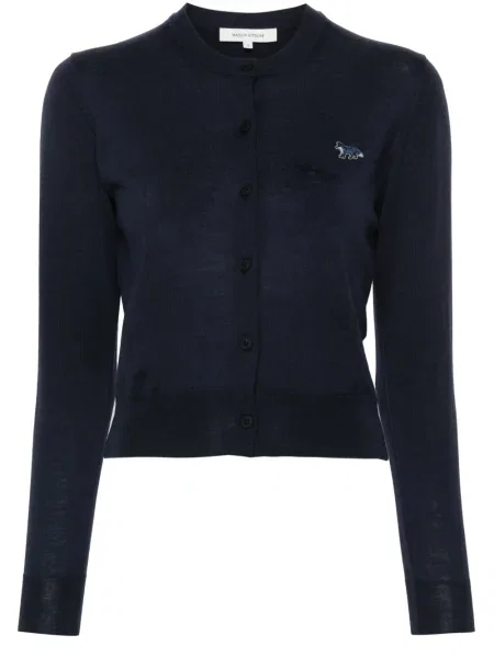Cardigan Maison Kitsune cu broderie de lână albastru