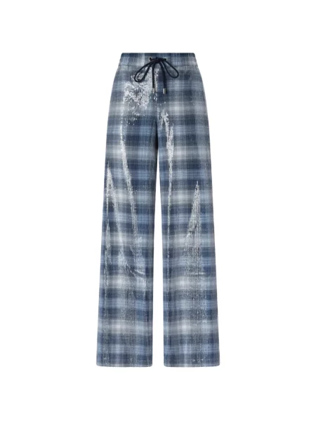 Pantaloni palazzo Pinko cu paiete în carouri albastru