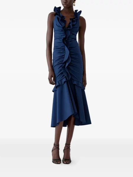 Rochie midi Carolina Herrera cu volane albastru
