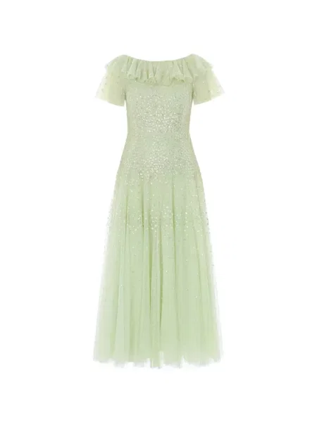 Flitrované šaty Needle & Thread s flitry zelené