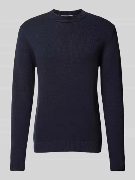Sweter z dzianiny z prążkowanymi wykończeniami model ‘DANE’ Selected Homme granatowy