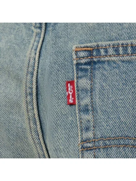 Дънков къс панталон Levi's BAGGY DAD с изчистен дизайн с висока талия синьо
