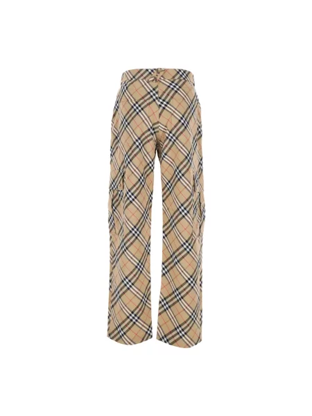 Spodnie cargo Burberry w kratę z nadrukiem retro beżowe