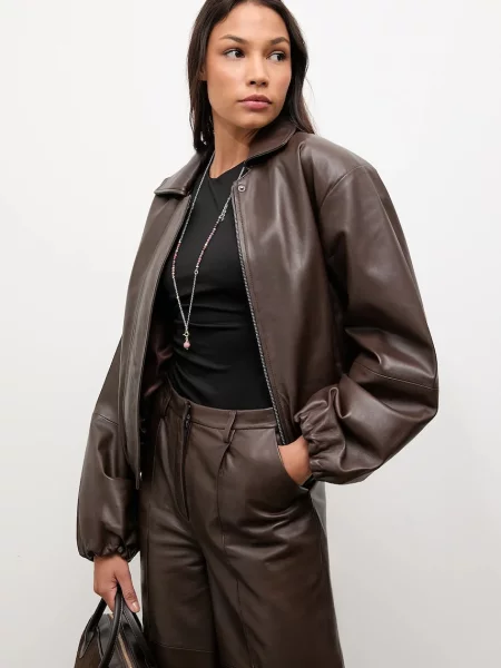 Шкіряна куртка Answear.LAB демісезонна oversize коричневий