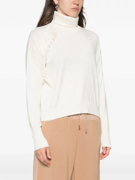 Pulover Twinset cu franjuri alb