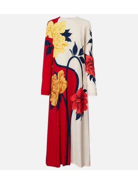 Rochie maxi La Doublej cu model floral din jerseu de costum alb