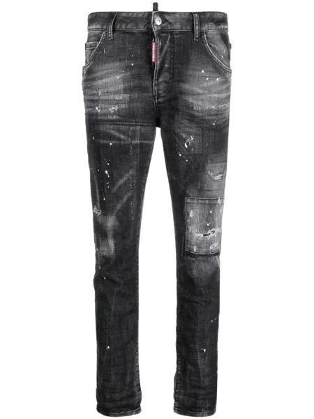 Blugi skinny Dsquared2 cu talie joasă zdrențuiți negru