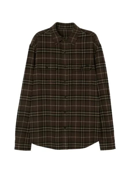 Cămașă Burberry de lână în carouri maro