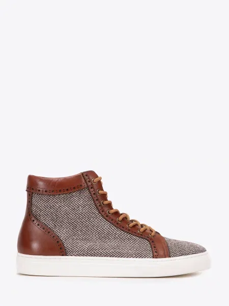 Sneakersy skórzane wysokie brązowe