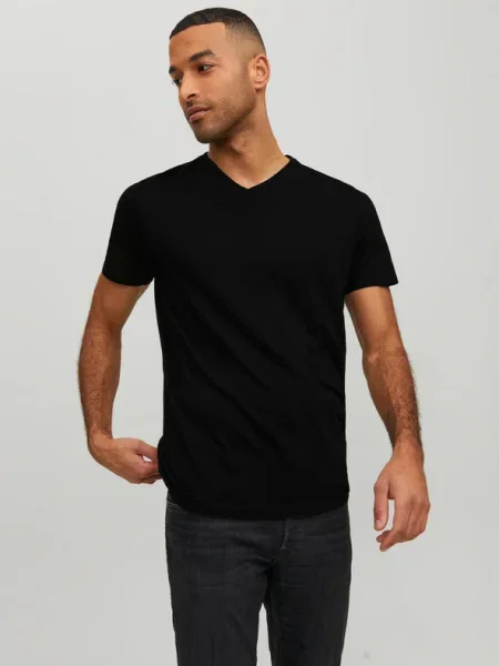 V-nyakú pólóing Jack & Jones fekete