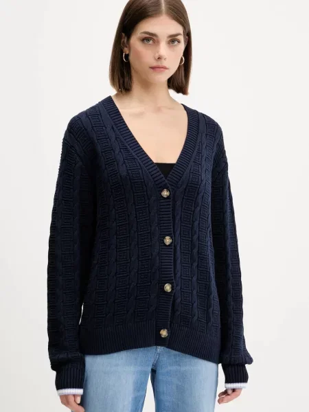 Tommy Jeans Cardigan Cable Bleumarin alb