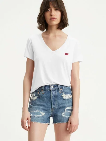 Levi's® Tricou Perfect V-Neck Tee alb