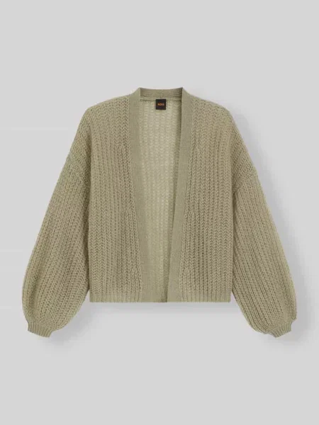 Kardigan rozpinany o kroju relaxed fit z mieszanki żywej wełny model Boss Orange zielony