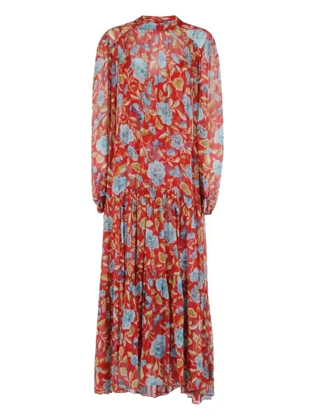 Rochie midi Rixo cu model floral până la genunchi în straturi roșu