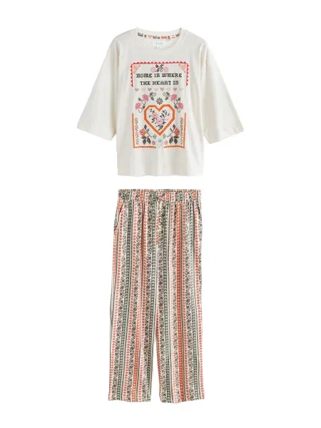 Next Pijama deschis / oliv / portocaliu homar / roz bej