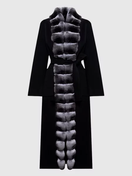 Пальто на запах з кашеміру та вовни з хутром норки Paolo Moretti чорне