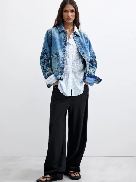 Desigual Geacă de primăvară-toamnă denim / galben / verde pin / roz albastru