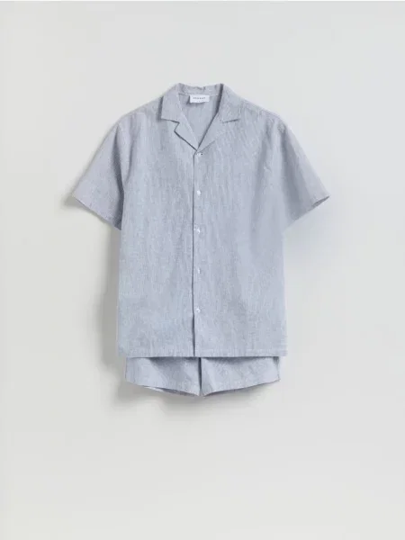 Reserved Pijama din două piese cu adaos de in albastru-deschis albastru