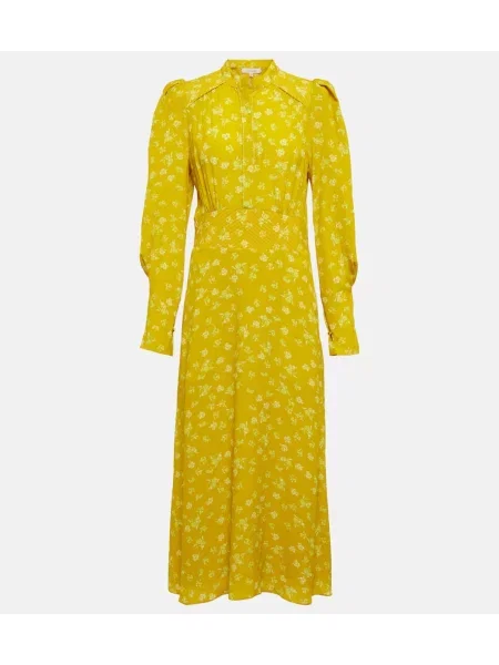 Rochie midi Dorothee Schumacher de mătase cu model floral până la genunchi galben