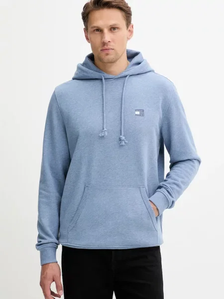 Dukserica Tommy Jeans s kapuljačom melanž plava