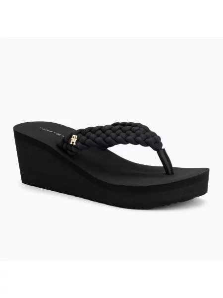 Șlapi pentru femei Tommy Hilfiger Wedge Braided Summer Sandal black negru